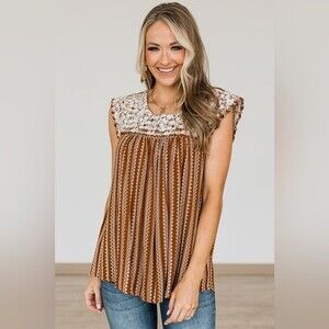 Savanna Jane Mila County Western Embroidered Floral Crochet Blouse Top Size S